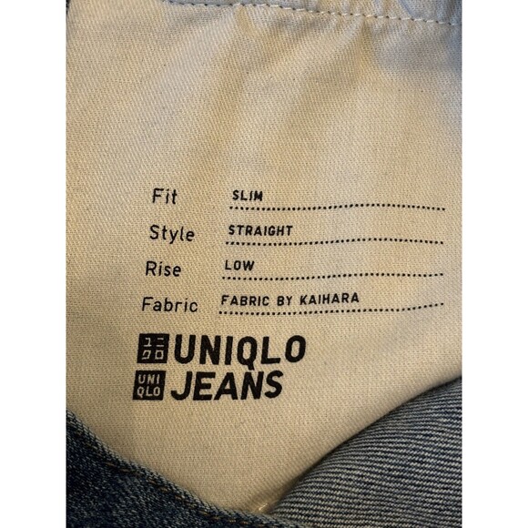 Uniqlo Jeans Mens 33x30 Kaihara Slim Straight Blue Denim Pants Medium Wash - Picture 8 of 13